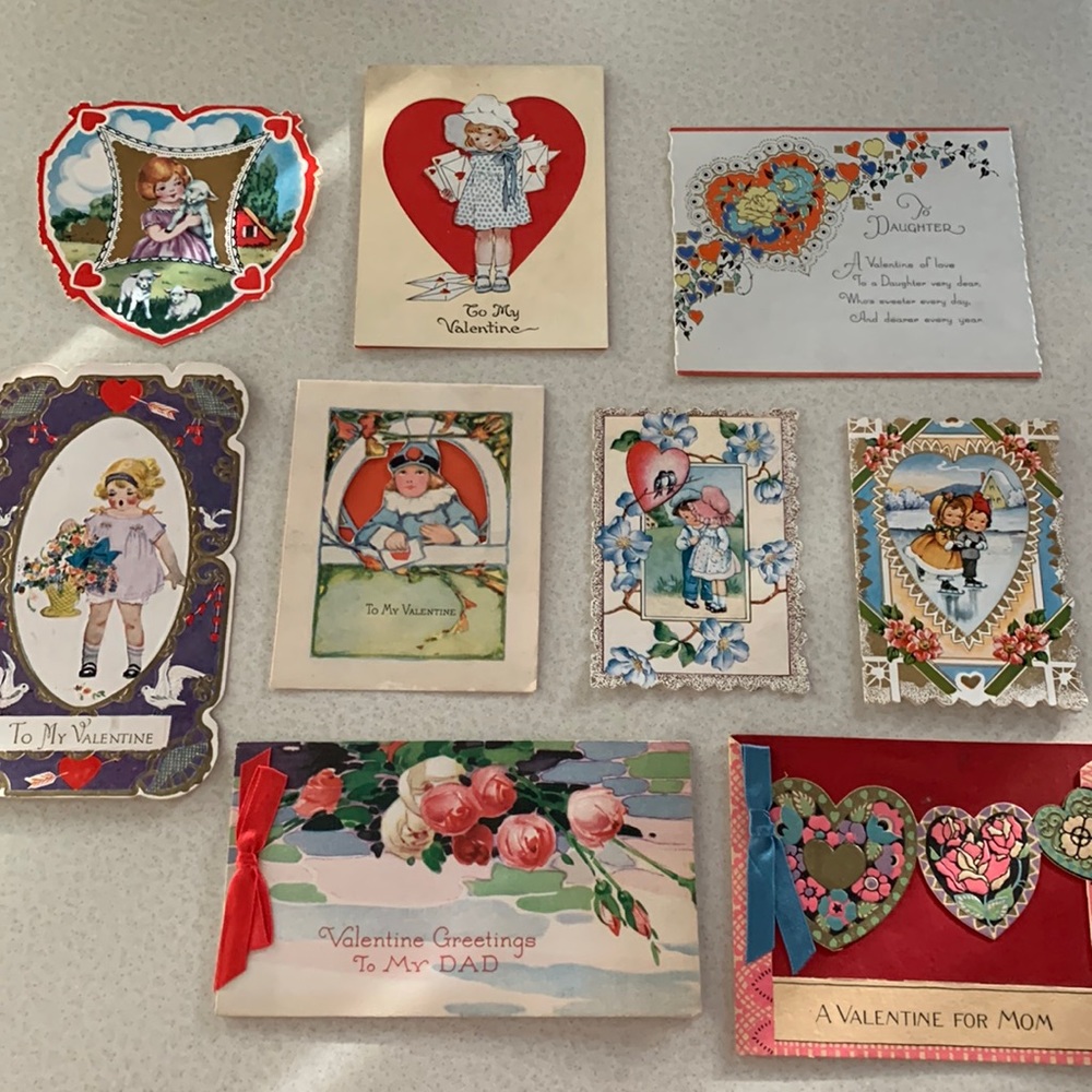 9 Vintage Valentines used and signed